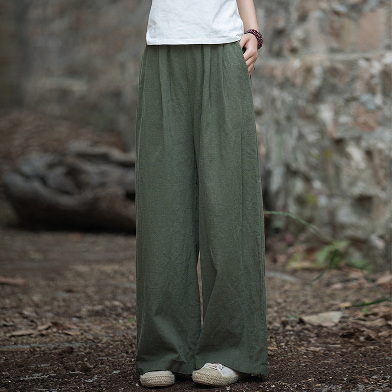 Linen Wide leg  pants, summer elastic waist cotton linen pants,vintage  loose cotton linen pants, women's summer linen pants