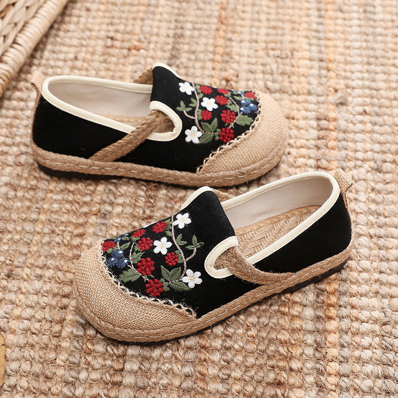 Flower Embroidery Summer Cotton Linen Shoes,Vintage Casual Shoes,Women's Handmade Loafers