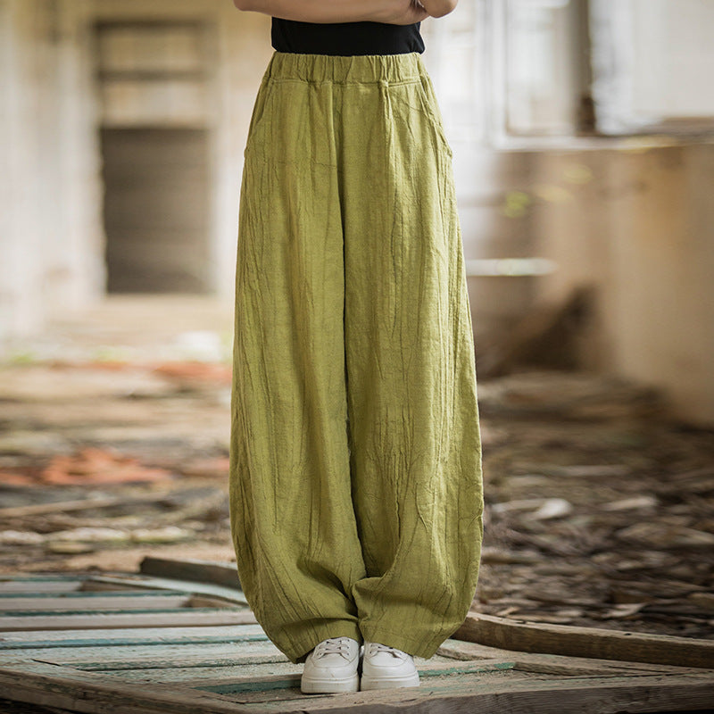 Linen pants, vintage women stonewashed linen wide leg pants, loose linen pants, elastic waist cotton linen casual pants, summer linen pants