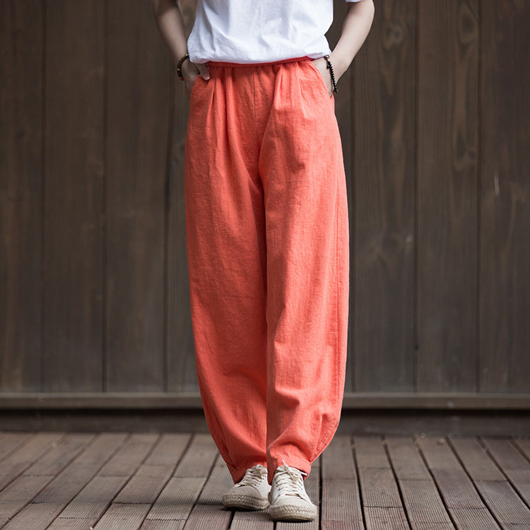 Women's Summer Linen Pants, 11 Color Loose Casual Elastic Waist Cotton Linen Pants