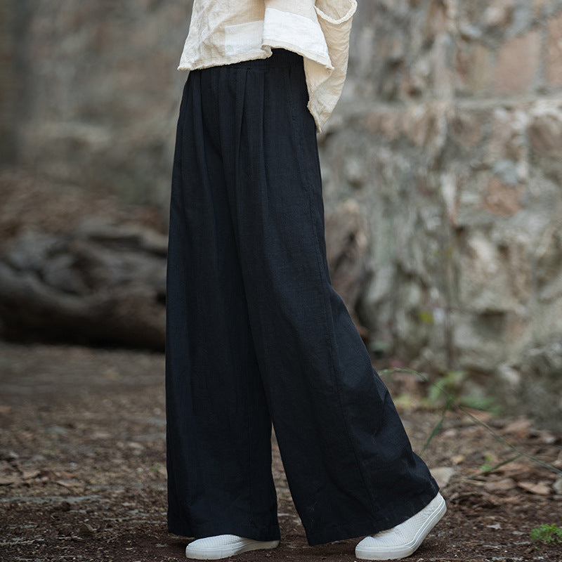 Linen Wide leg  pants, summer elastic waist cotton linen pants,vintage  loose cotton linen pants, women's summer linen pants