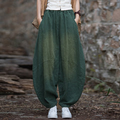 Vintage stonewashed elastic waist summer linen pants