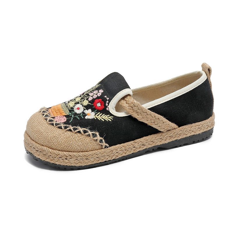 Summer Embroidery Flower Cotton Linen Shoes,Vintage Casual Shoes,Women's Handmade Loafers