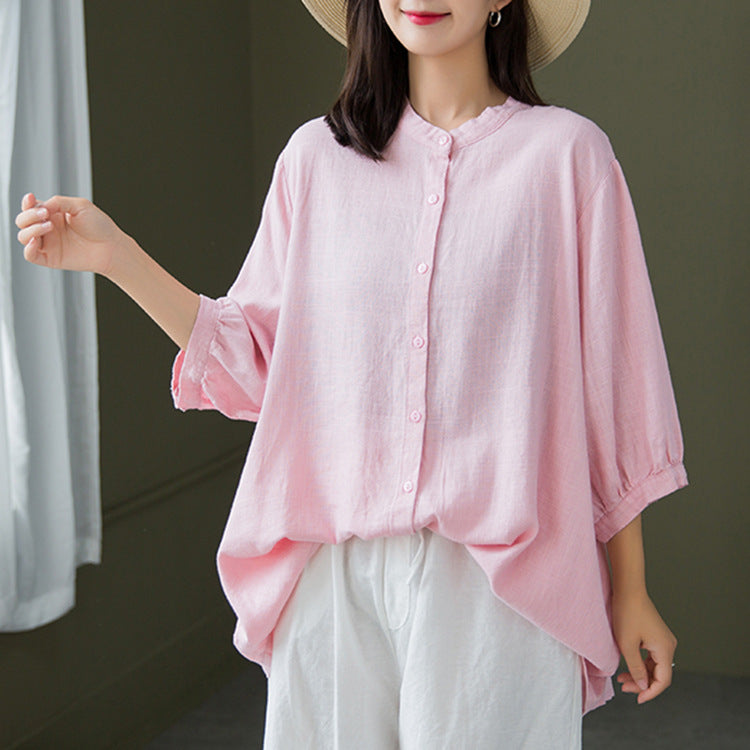 Boat neck cotton linen shirt, summer loose casual shirt