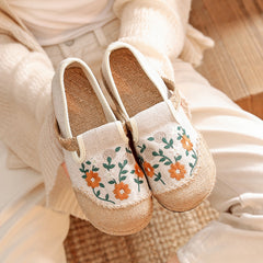 Summer cotton linen shoes, vintage embroidery linen shoes, women's summer casual shoes