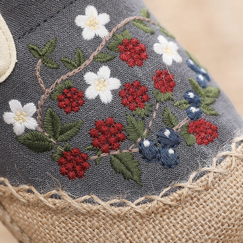 Casual Cotton Linen shoes,Vintage Summer Flower Embroidery Slippers,Vintage Handmade Cotton Linen Slippers