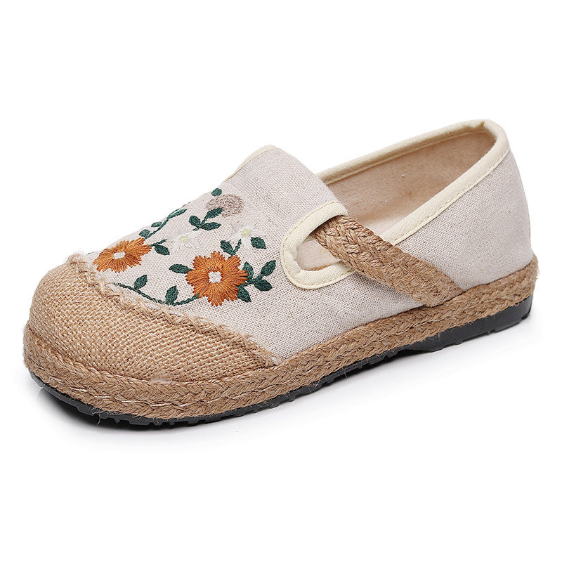 Summer cotton linen shoes, vintage embroidery linen shoes, women's summer casual shoes