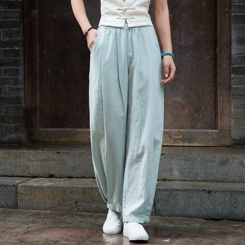 Women's linen pants, 11 colors elastic waist stone washed cotton linen pants, casual linen pants, women's loose straight linen pants