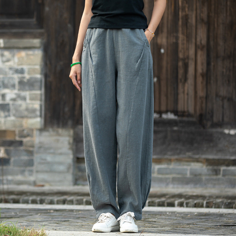 Summer/Winter Linen Pants, Loose Casual Elastic Waist Linen Pants