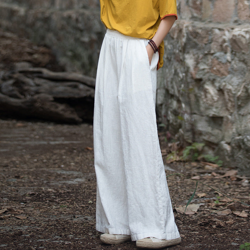 Linen Wide leg  pants, summer elastic waist cotton linen pants,vintage  loose cotton linen pants, women's summer linen pants