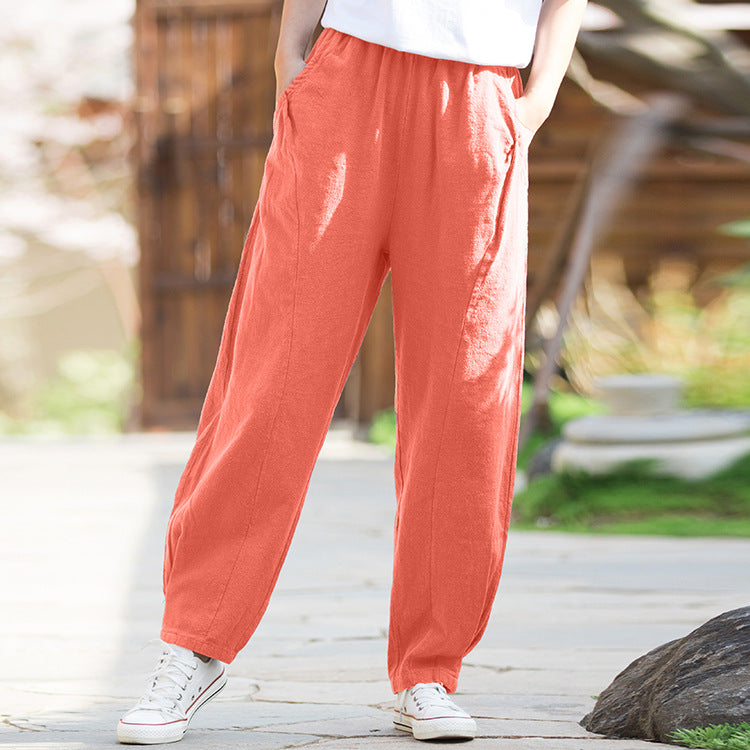 Women linen trousers,,Summer linen pants,vintage linen pants, linen cotton casual  pants,elastic waist  linen pants