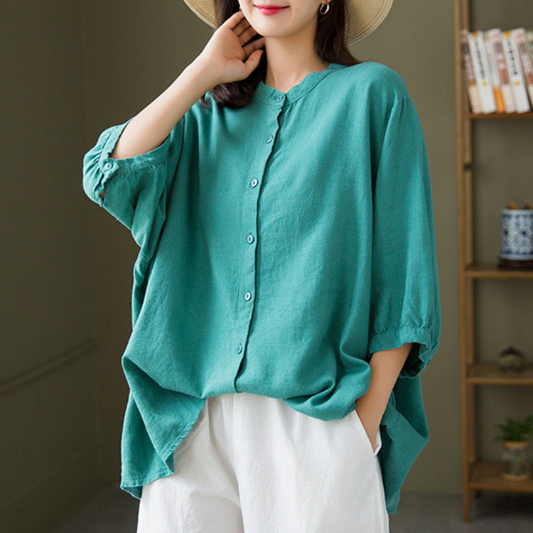 Boat neck cotton linen shirt, summer loose casual shirt