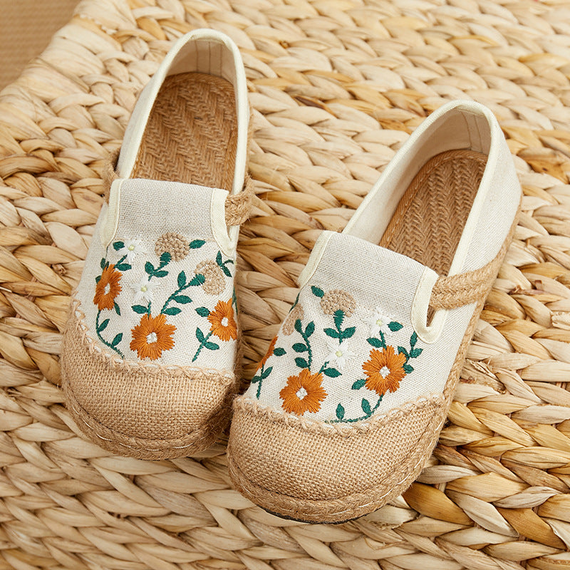 Embroidered Flower Cotton Linen Shoes,Vintage Casual Shoes,Women's Handmade Loafers