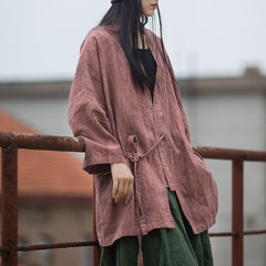 Vintage linen kimono, loose casual stonewashed jacket