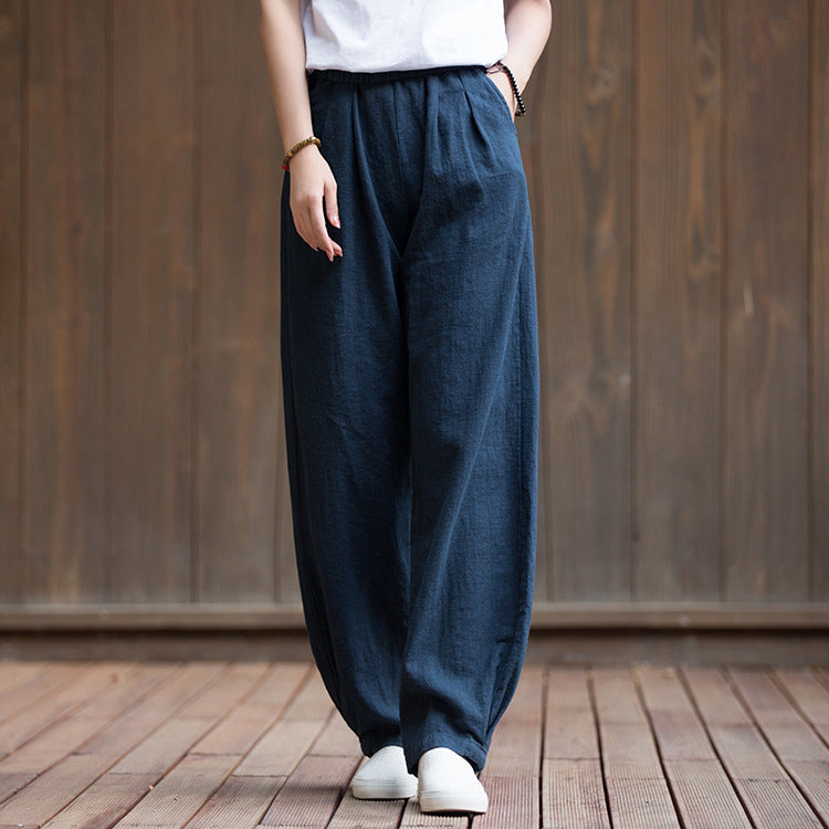 Women's Summer Linen Pants, 11 Color Loose Casual Elastic Waist Cotton Linen Pants