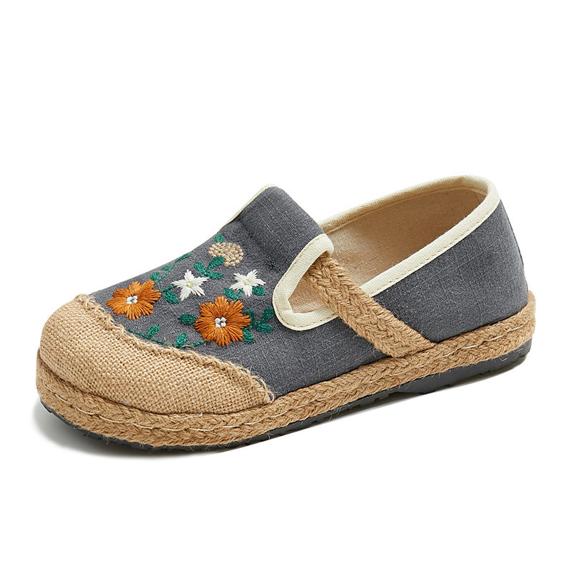 Embroidered Flower Cotton Linen Shoes,Vintage Casual Shoes,Women's Handmade Loafers