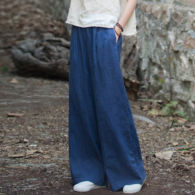 Linen Wide leg  pants, summer elastic waist cotton linen pants,vintage  loose cotton linen pants, women's summer linen pants