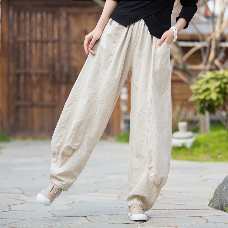 Vintage linen pants ，Wide leg linen pants，harem linen pants，women linen  yoga pants，vintage linen high waist pants