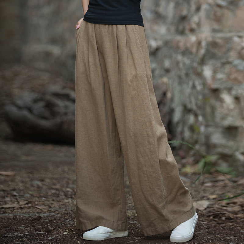 Linen Wide leg  pants, summer elastic waist cotton linen pants,vintage  loose cotton linen pants, women's summer linen pants