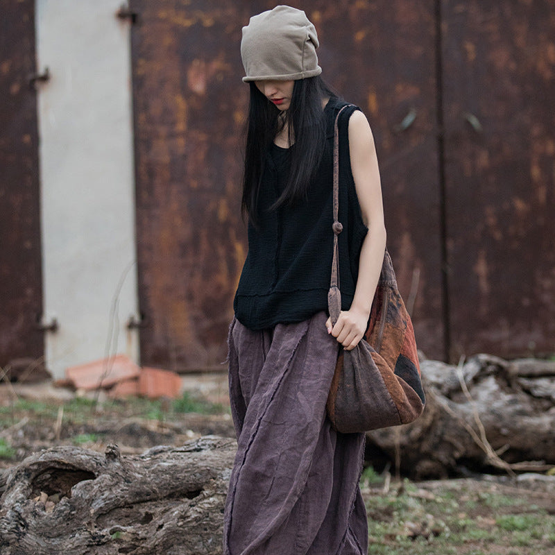 Summer Sleeveless Cotton Linen Shirt, Vintage V-Neck Casual Top