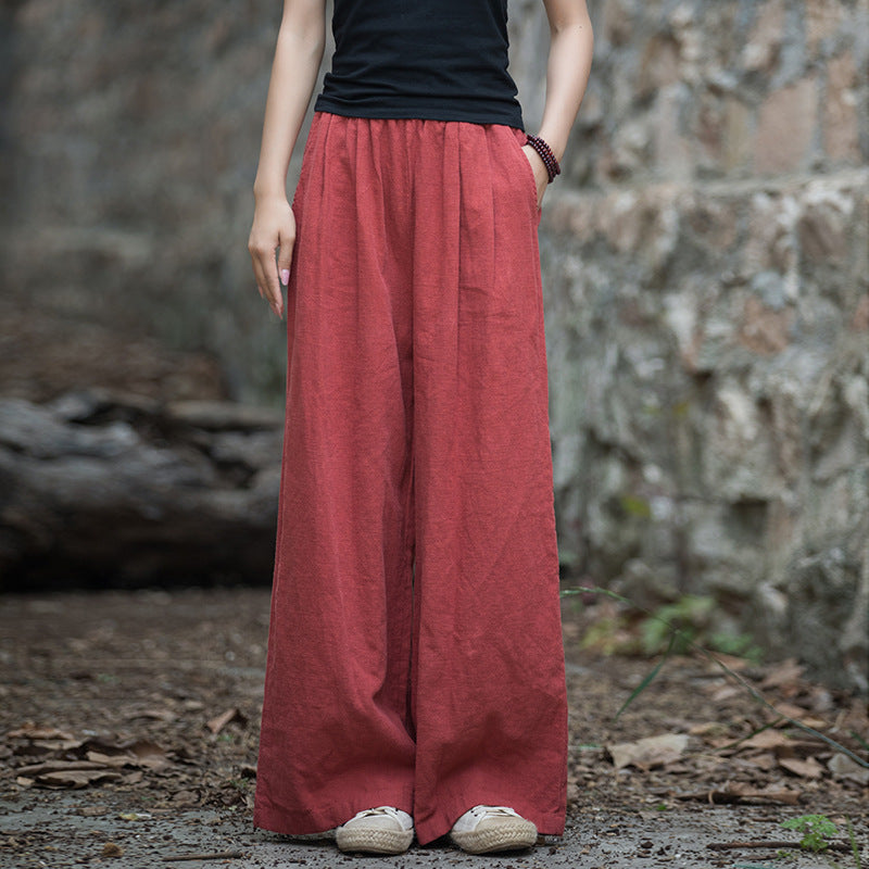 Linen Wide leg  pants, summer elastic waist cotton linen pants,vintage  loose cotton linen pants, women's summer linen pants