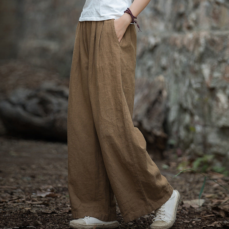 Linen Wide leg  pants, summer elastic waist cotton linen pants,vintage  loose cotton linen pants, women's summer linen pants