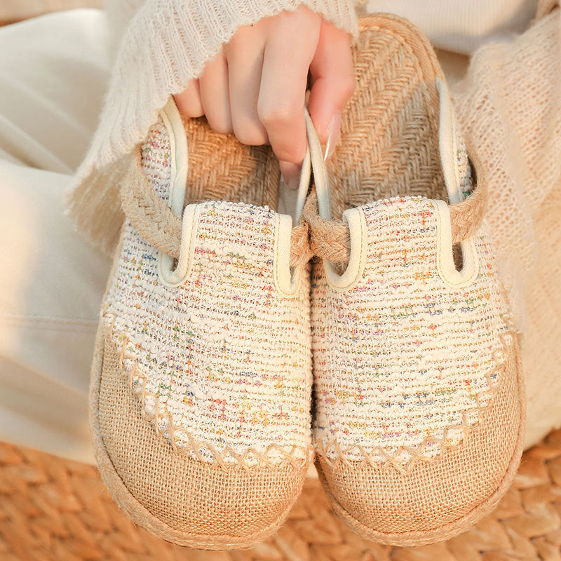 Summer linen slippers, vintage handmade linen shoes, vintage women's summer shoes