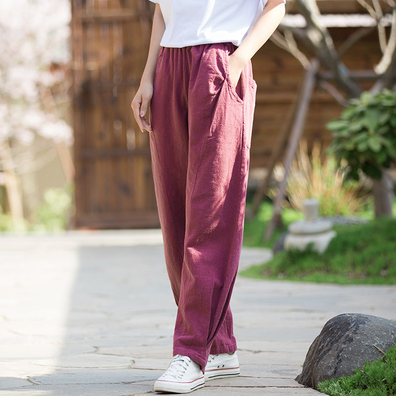 Women linen trousers,,Summer linen pants,vintage linen pants, linen cotton casual  pants,elastic waist  linen pants