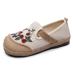 Flower Embroidery Summer Cotton Linen Shoes,Vintage Casual Shoes,Women's Handmade Loafers