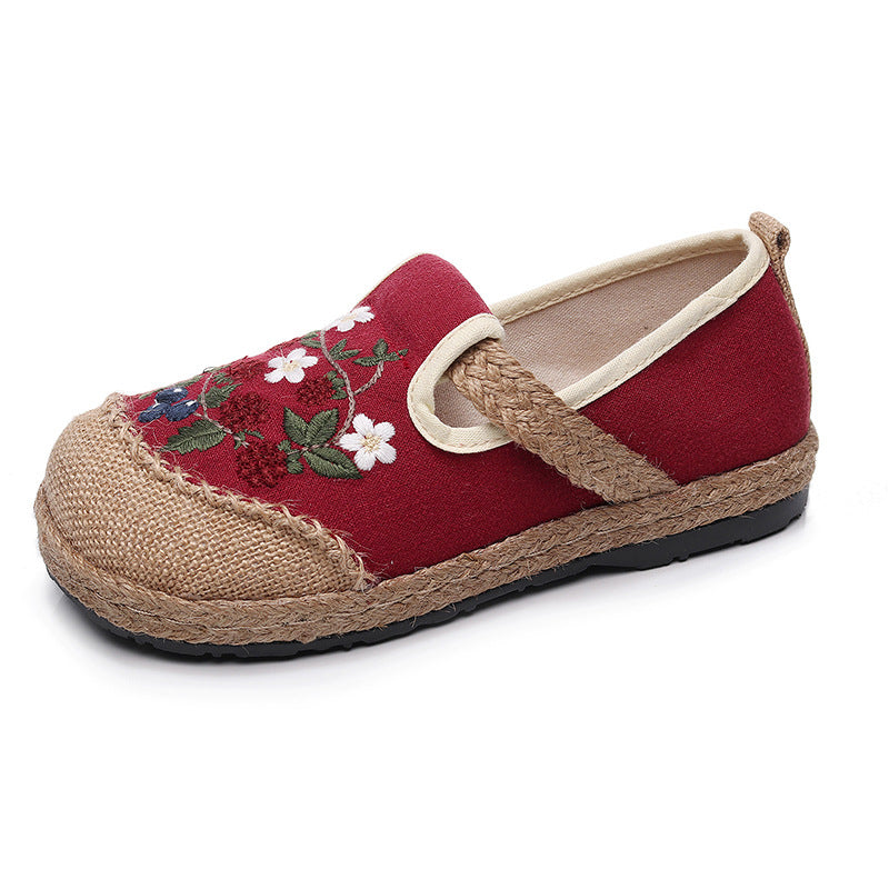 Flower Embroidery Summer Cotton Linen Shoes,Vintage Casual Shoes,Women's Handmade Loafers