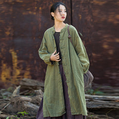 Women's Loose Cotton Linen Long Shirt, Vintage Casual Cotton Linen Washed Jacket Plus Size
