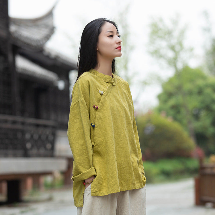 Chinese linen shirt, vintage summer cotton shirt