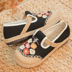 Embroidery summer cotton linen shoes,retro flower embroidery casual shoes,women handmade loafers