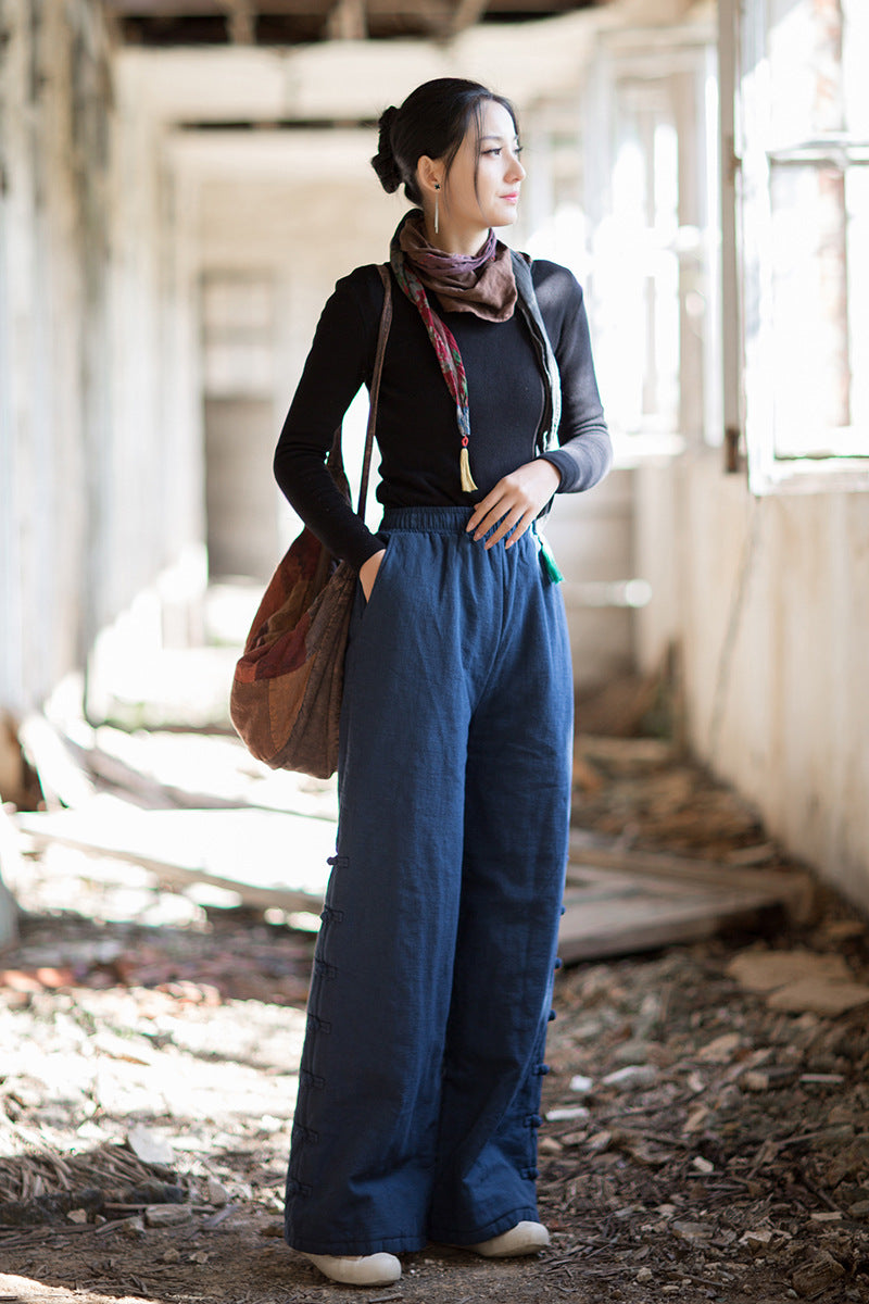 2026 Winter Cotton-Linen Women's Fashion: New Arrival—Original, Unique, Versatile, and Warm Women's Straight-Leg Quilted Trousers with Ramie and Cotton Padding