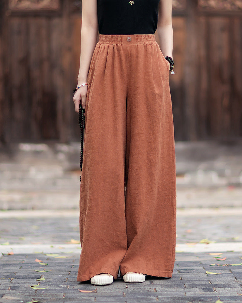 New Arrival: Women's Cotton-Linen Artistic Retro Loose Ramie Skirt-Pants – Versatile Relaxed-Fit Wide-Leg Pants with Elastic Waist – 20260511