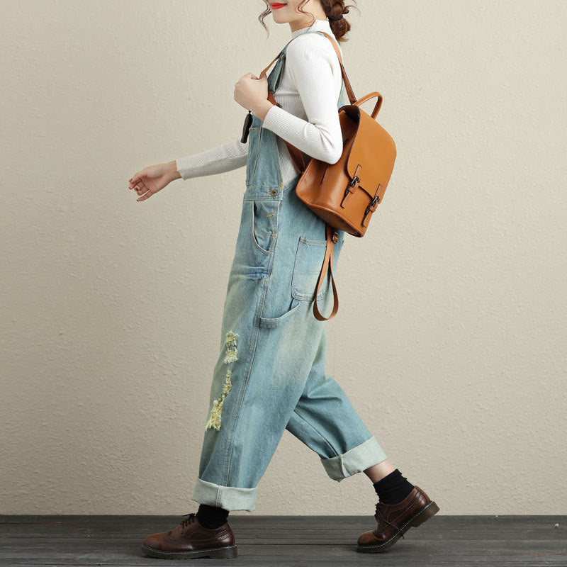 Stonewashed cotton overalls, women's denim washed overalls