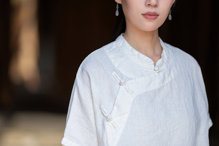 Women's Lightweight Linen Vintage-Style Summer Shirt, New Arrival: Zen-Inspired Stand-Up Collar with Button Closure 20260511