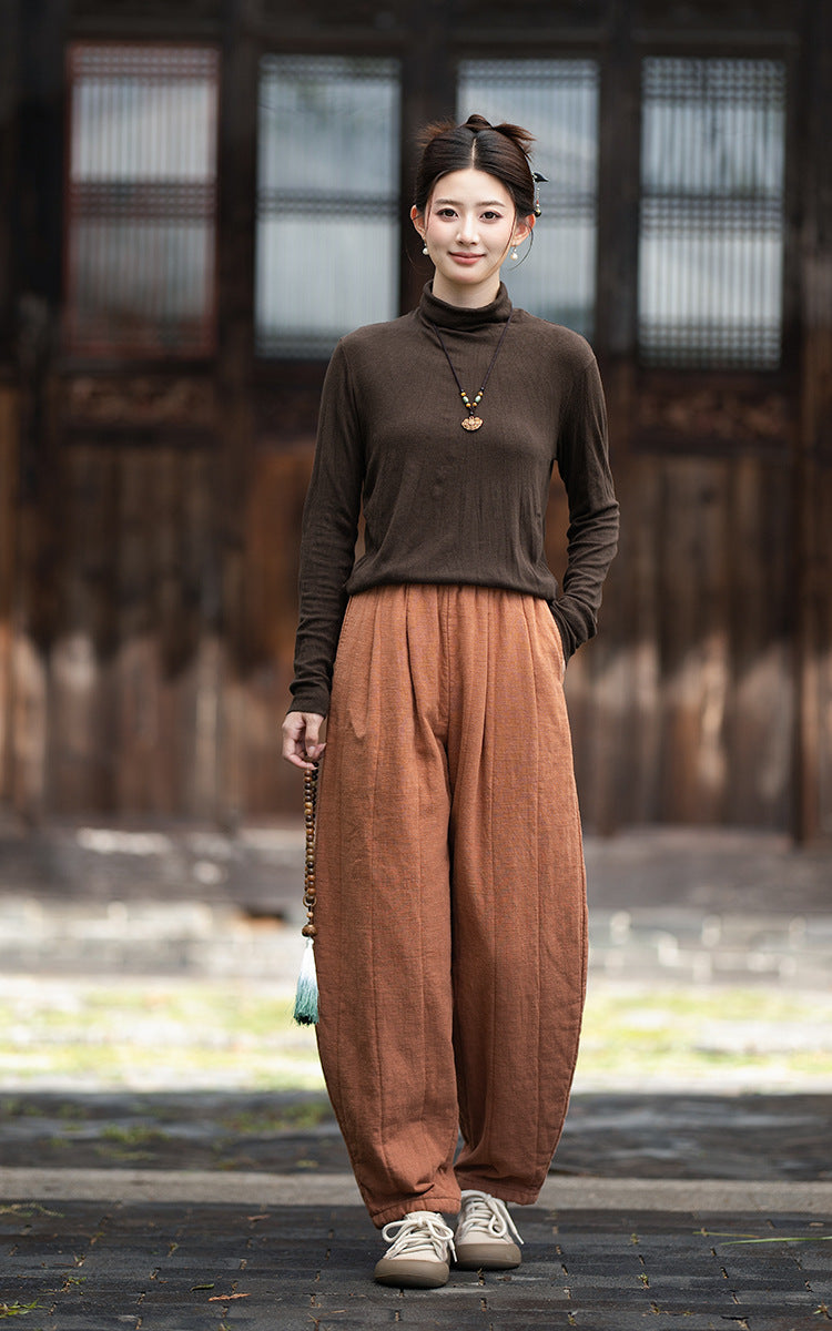 2026 Winter New Arrival: Original Cotton-Linen Pants with Piping and Pleats—Slimming, Zen-Inspired Casual Pants for Women, Versatile Long Pants