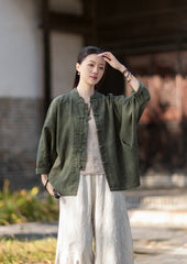 2026 Spring New Arrival: Original Cotton-Ramie Shirt for Women, Vintage Stand-Up Collar Ombré Chinese-Style Wrap-Front Cardigan