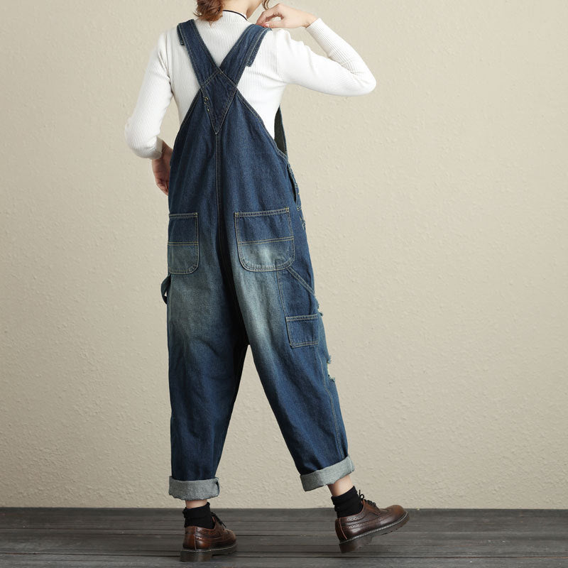 Stonewashed cotton overalls, women's denim washed overalls