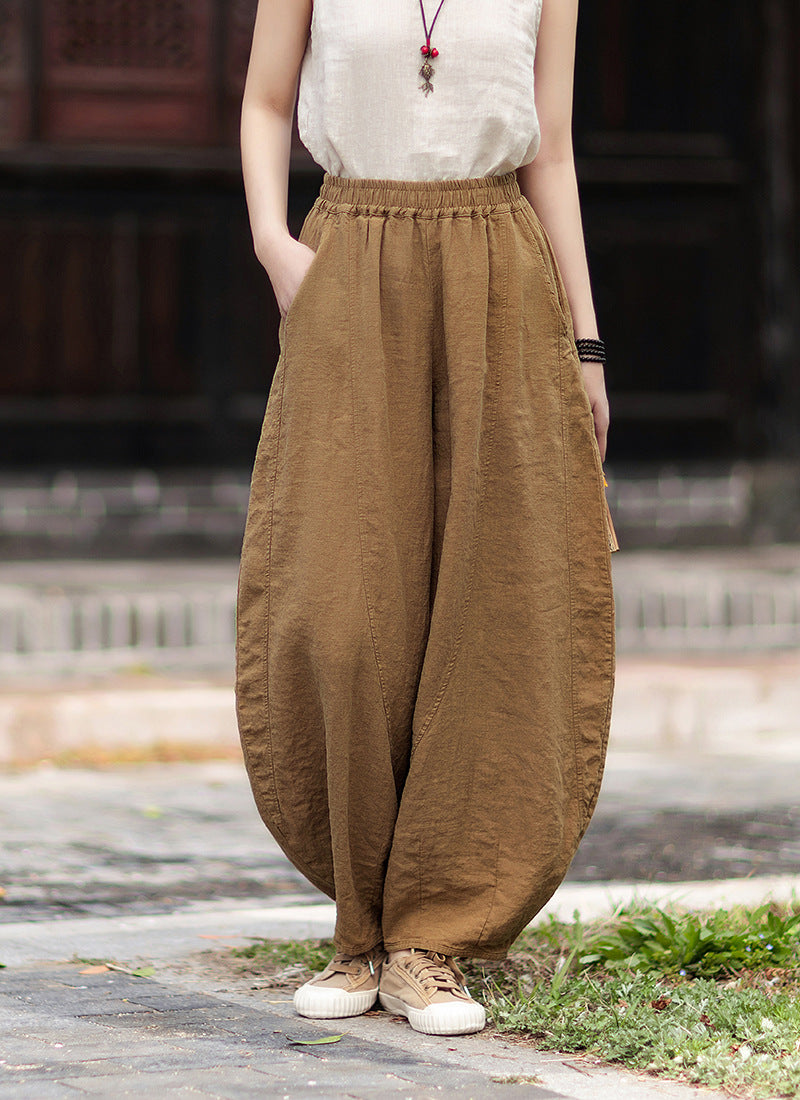 Women's Cotton-Linen Artistic Retro Loose Ramie Skirt-Pants – Versatile Relaxed-Fit Wide-Leg Pants with Elastic Waist – 20260511