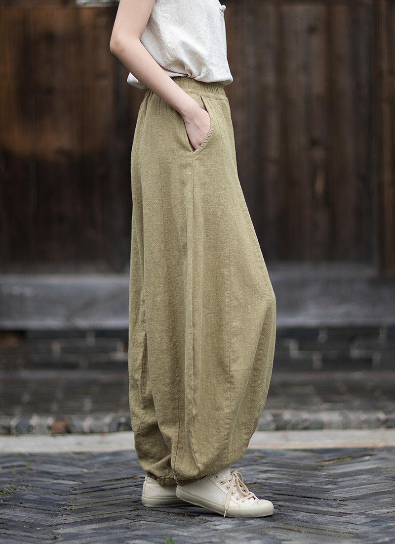 2026 Original New Arrival: Winter Ramie-Cotton Sandwashed Distressed Patchwork Pumpkin-Colored Women's Harem Pants