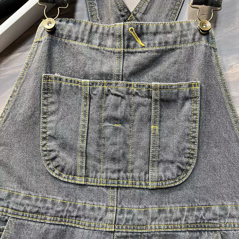 Stonewashed cotton overalls, women's denim washed overalls