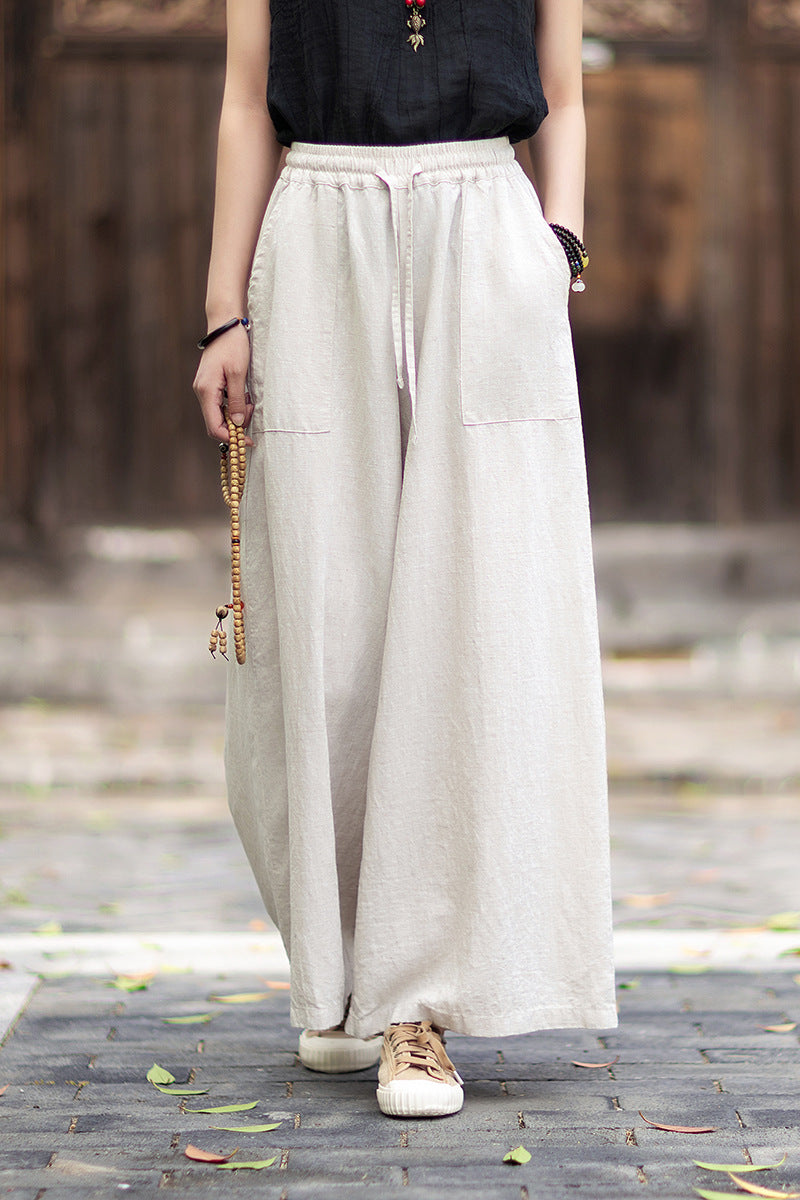 New Arrival: Versatile, Artistic Tie-Waist Relaxed-Fit Skirt-Pants for Women—Lightweight Tencel-Linen Wide-Leg Pants with Flowing Drape 20260511