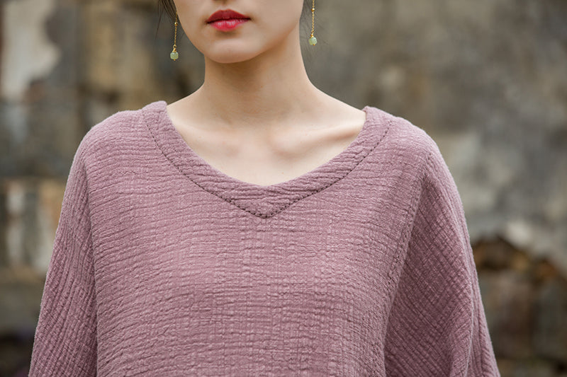 Vintage Summer Chinese Boat Collar Long Sleeve Shirt, Cotton  Linen Washed Frog Long T-Shirt 20250604