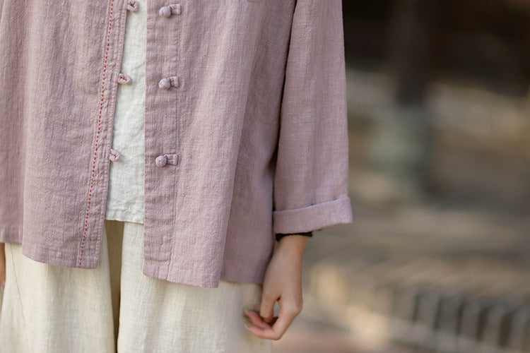 2026 Spring Cotton-Linen Women's New Chinese-Style Ramie Blouse, Loose-Fitting Cotton-Linen Button-Down Shirt with Chinese-Style Buttons, Modernized Tang-Style Jacket