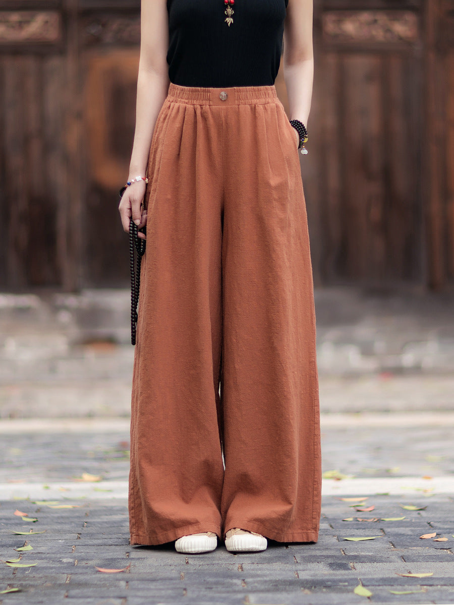 New Arrival: Women's Cotton-Linen Artistic Retro Loose Ramie Skirt-Pants – Versatile Relaxed-Fit Wide-Leg Pants with Elastic Waist – 20260511
