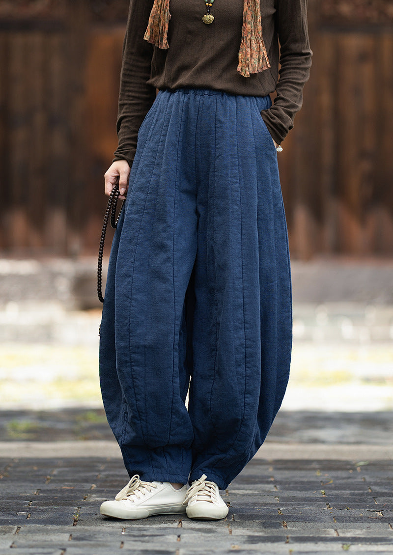 2026 Original New Arrival: Winter Ramie-Cotton Sandwashed Distressed Patchwork Pumpkin-Colored Women's Harem Pants