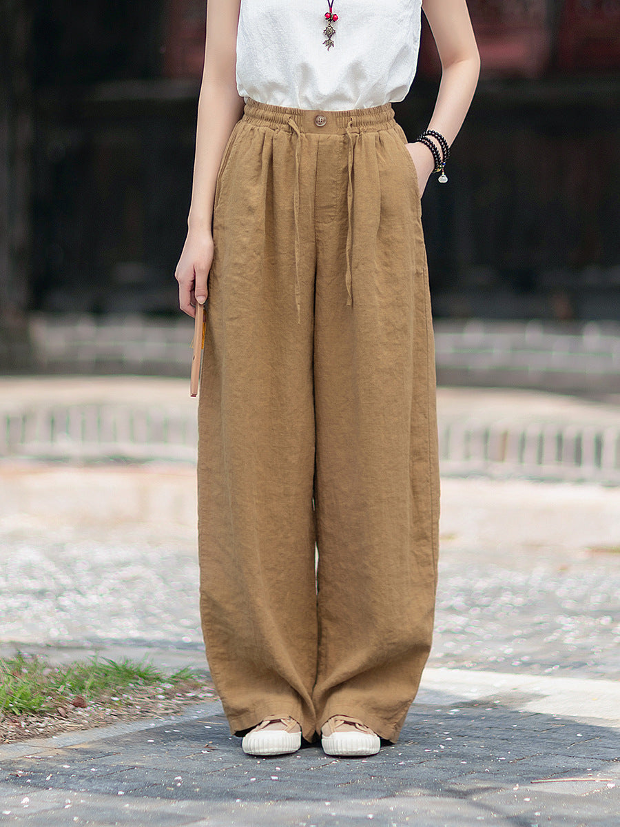 New Summer Collection: Women's Cotton-Linen Artistic and Versatile Casual Linen Pants with Drawstring Elastic Waist, Flowing Silhouette, and Slimming Straight Legs 20260511