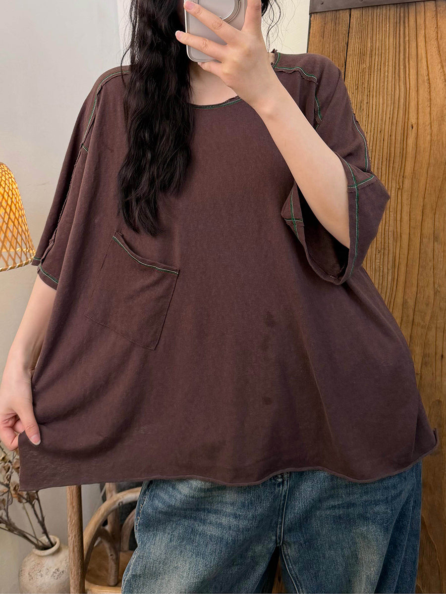 Women Summer Casual Pure Color O-Neck Shirt,Women Summer Casual Pure Color O-Neck Shirt 20260511